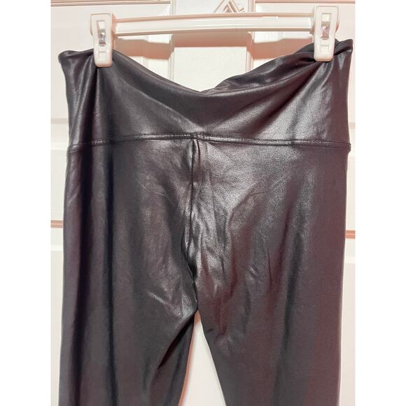 SPANX Faux Leather Leggings Tummy Control Side Stripe Black White size XL - Picture 6 of 9